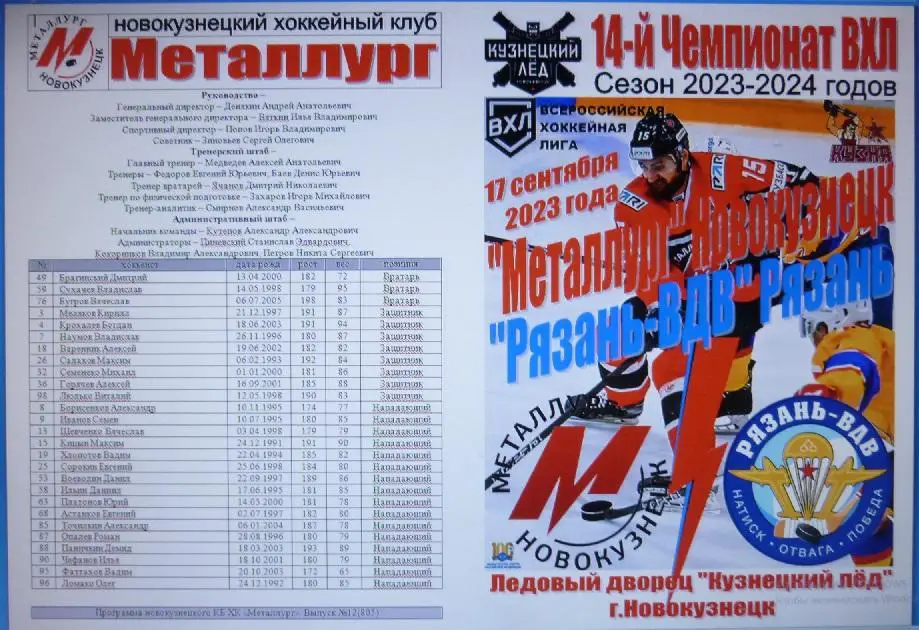 Металлург(Новокузнецк) - Рязань-ВДВ(Рязань) - 2023/24