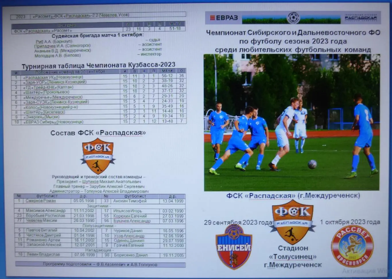 ФСК Распадская(Междуреченск) - Енисей-М(Красноярск) / Рассвет(Красноярск) - 2023