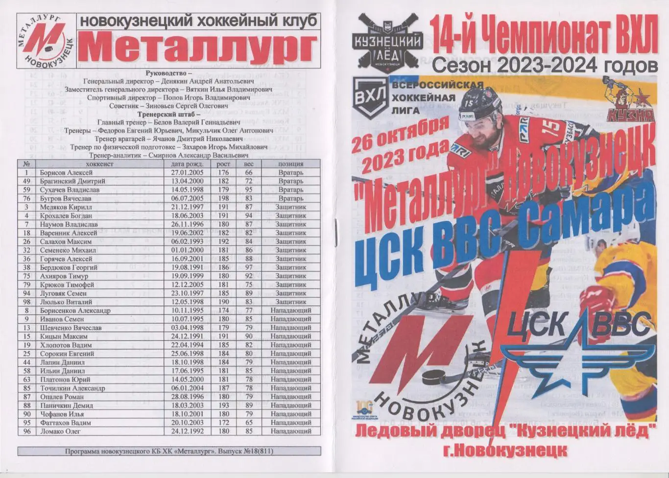 Металлург(Новокузнецк) - ЦСК ВВС(Самара) - 2023/24