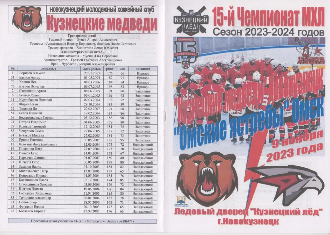 Кузнецкие медведи(Новокузнецк) - Омские ястребы(Омск) - 2023/24