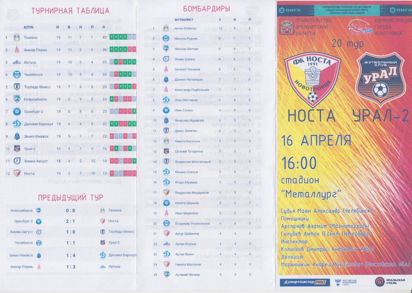 Носта(Новотроицк) - Урал-2(Екатеринбург) - 2022/23 - 1 игра