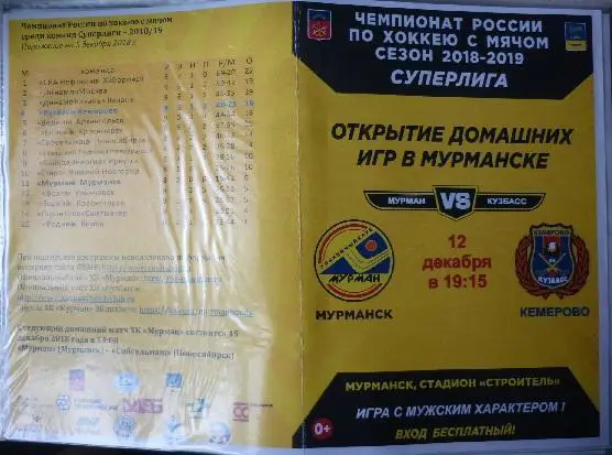 Мурман(Мурманск) - Кузбасс(Кемерово) - 2018/19