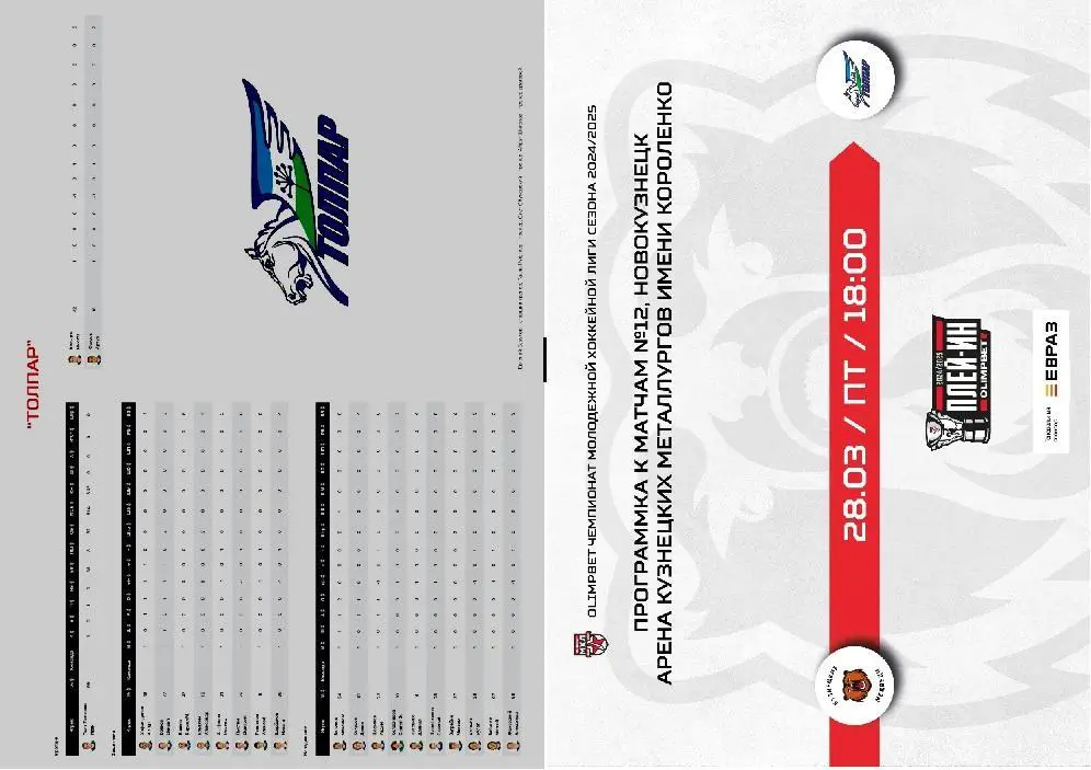 Кузнецкие медведи(Новокузнецк) - Толпар(Уфа) - 2024/25 - ПО офиц