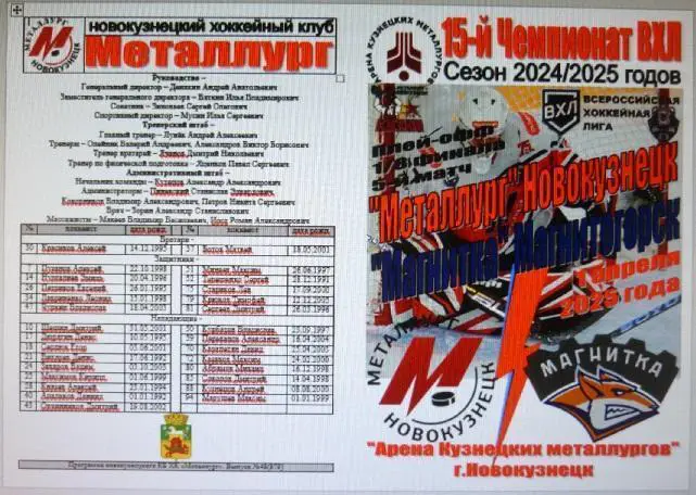 Металлург(Новокузнецк) - Магнитка(Магнитогорск) - 2024/25 - ПО4