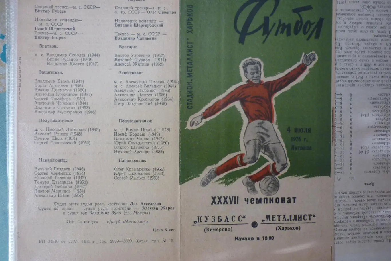 Металлист(Харьков) - Кузбасс(Кемерово) - 1975