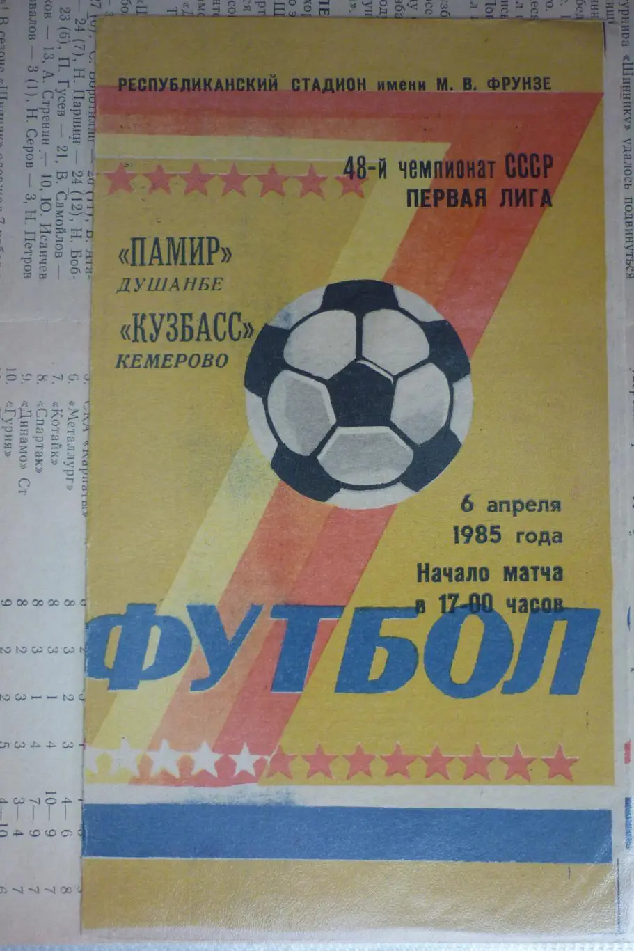 Памир(Душанбе) - Кузбасс(Кемерово) - 1985