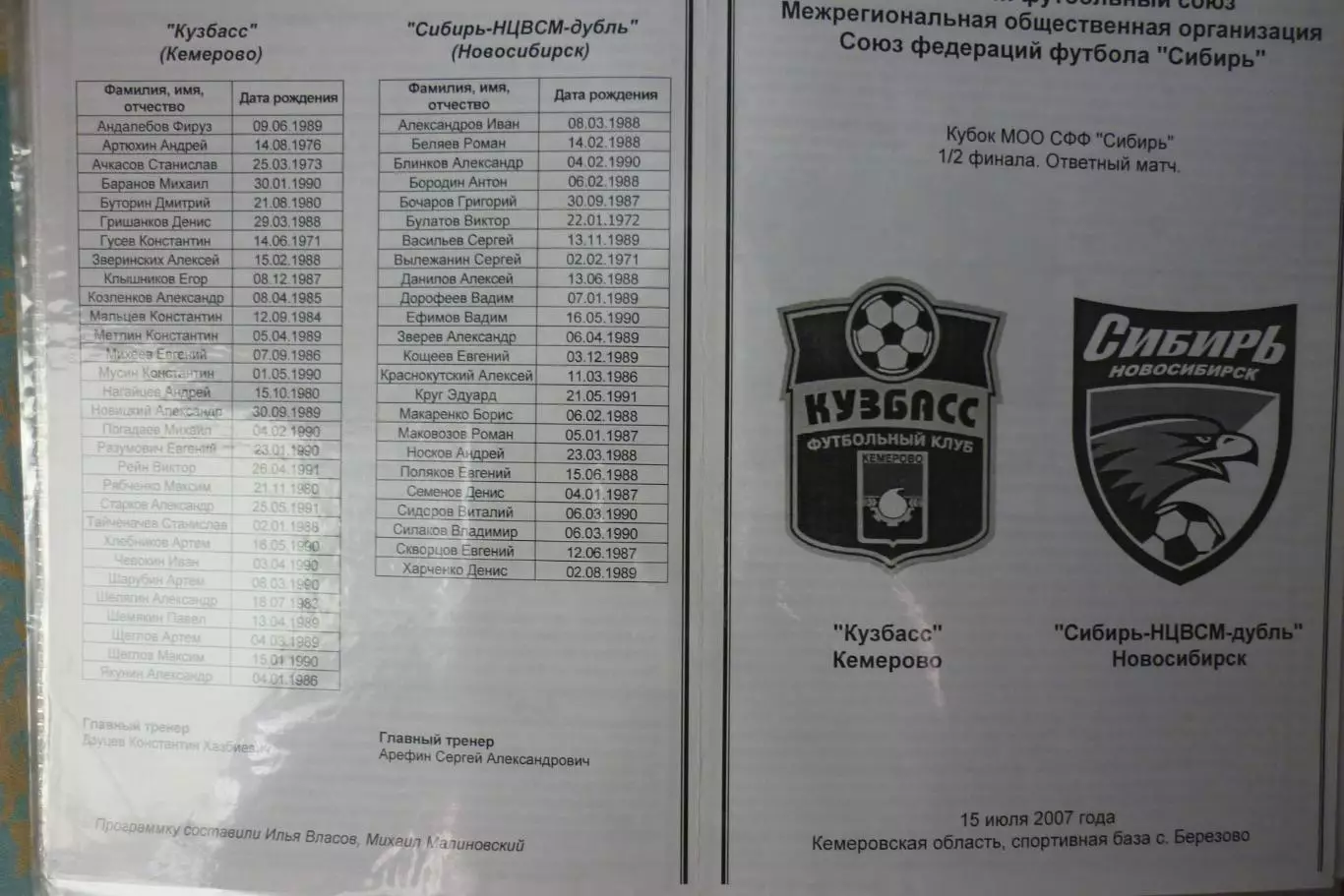 Кузбасс(Кемерово) - Сибирь-НЦВСМ-Д(Новосибирск) - 1999 - Кубок Сибири