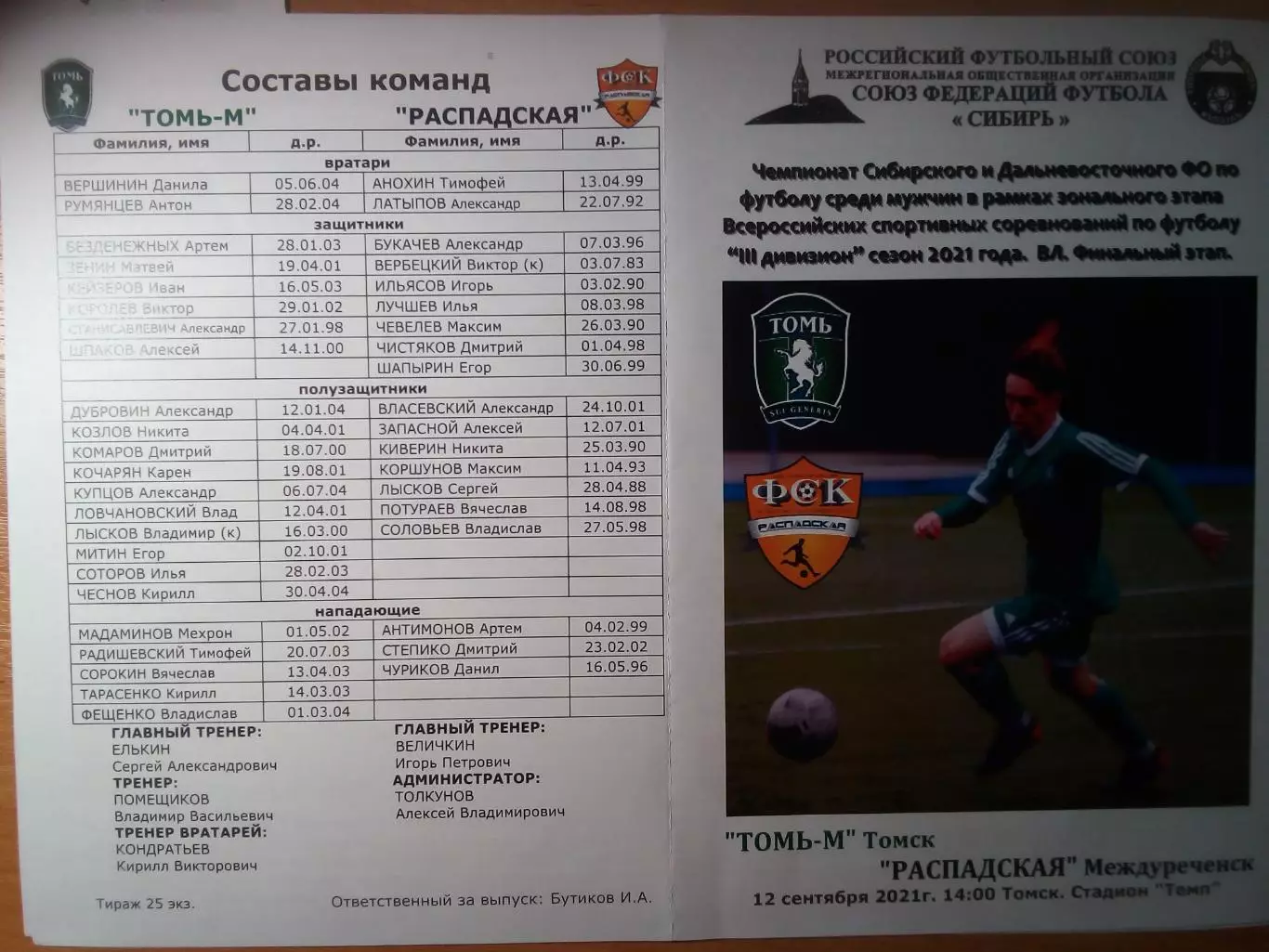 Томь-М(Томск) - ФСК Распадская(Междуреченск) - 2021