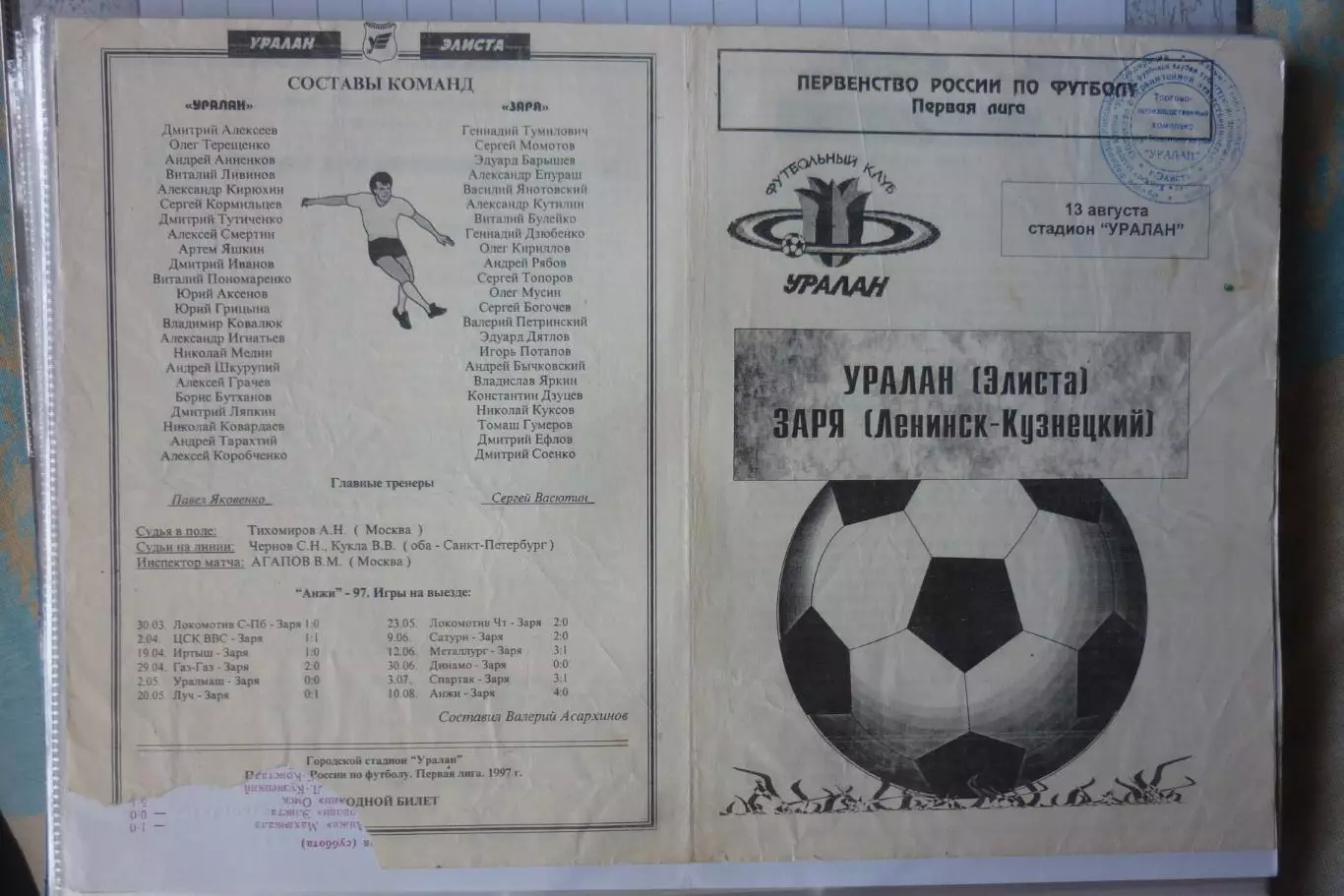 Уралан(Элиста) - Заря(Ленинск-Кузнецкий) - 1997 - состояние