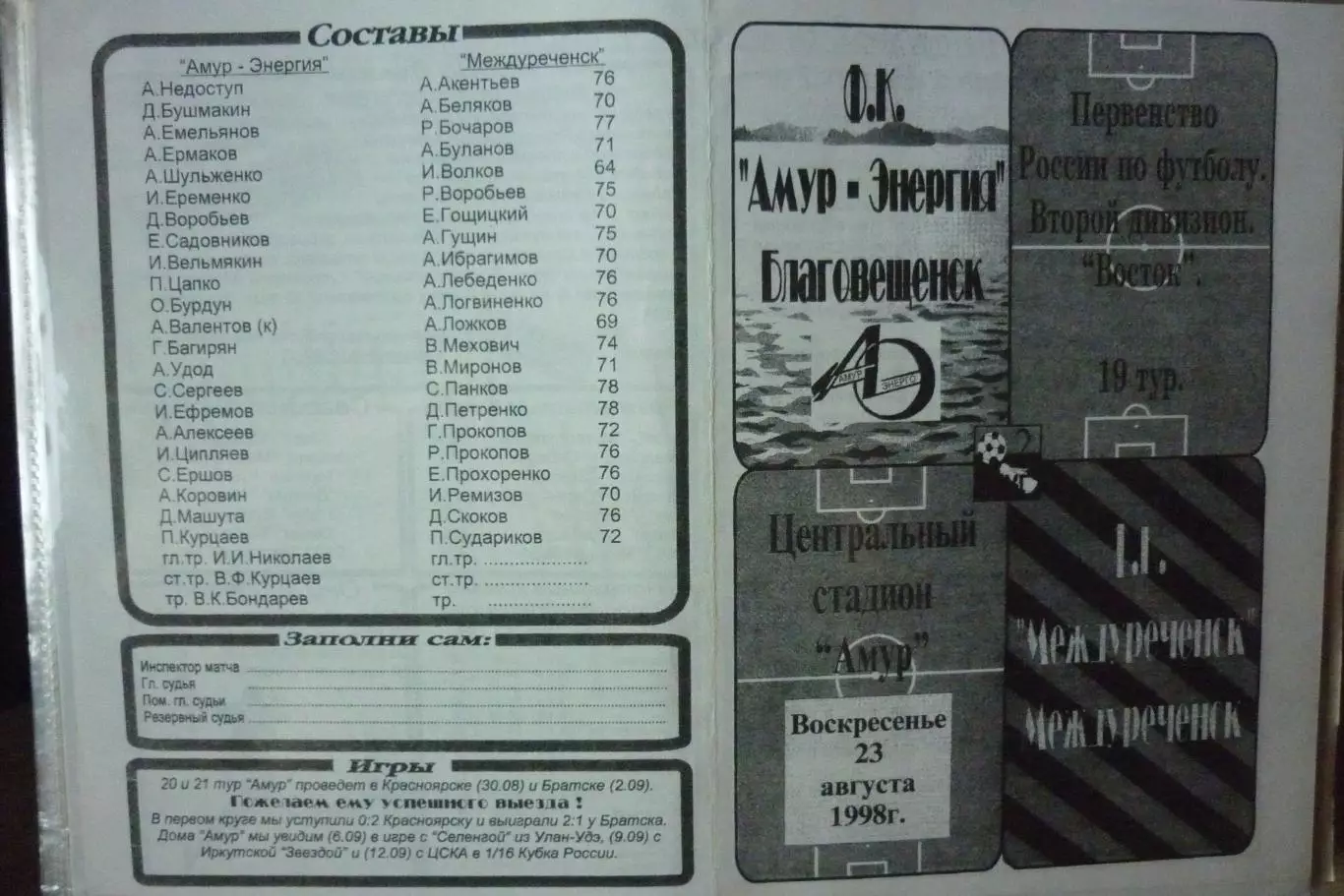 Амур(Благовещенск) - ФК Междуреченск(Междуреченск) - 1998