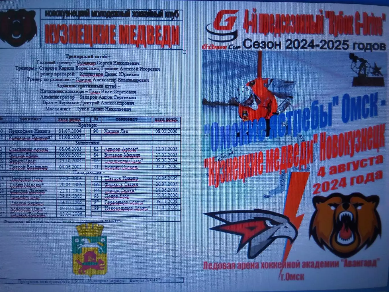 Омские ястребы(Омск) - Кузнецкие медведи(Новокузнецк) - 2024 - Кубок G-Drive