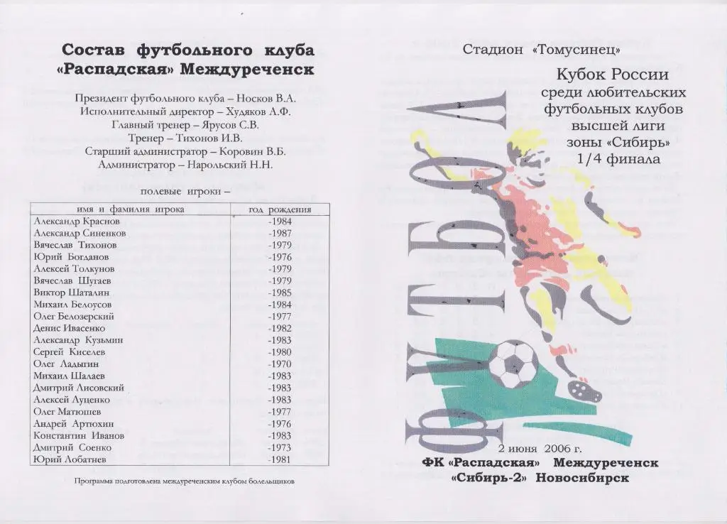 ФК Распадская(Междуреченск) - Сибирь-2(Новосибирск) - 2006 - Кубок России