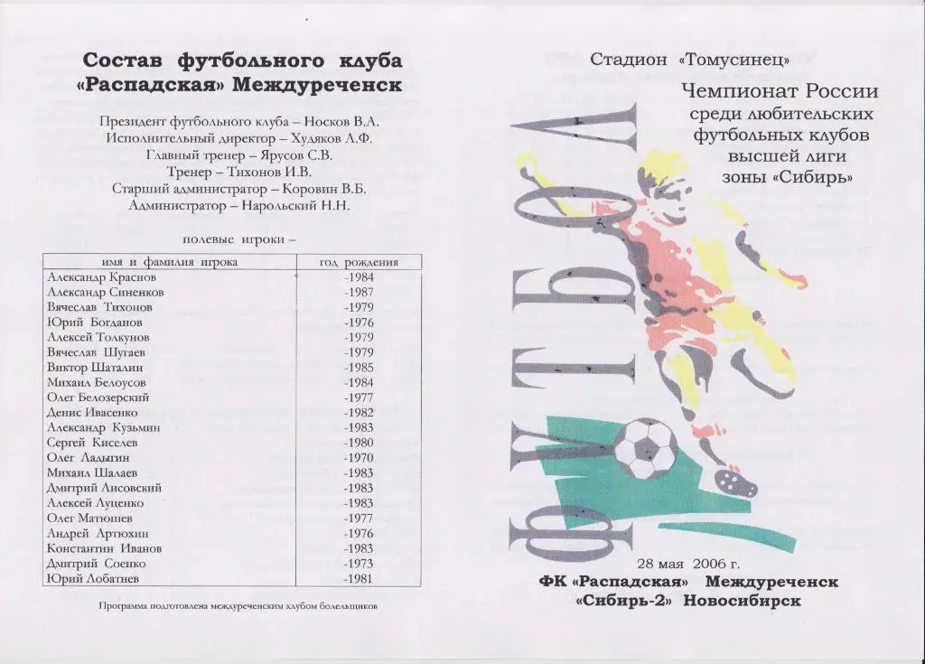 ФК Распадская(Междуреченск) - Сибирь-2(Новосибирск) - 2006