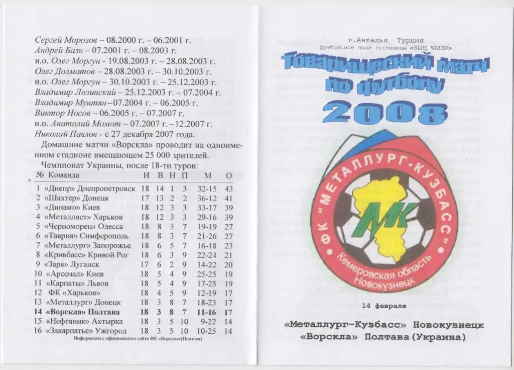 Металлург-Кузбасс (Новокузнецк) - Ворскла(Полтава) - 2008 - ТМ
