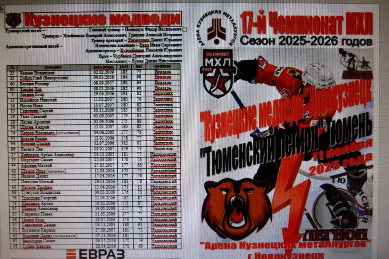 Кузнецкие медведи(Новокузнецк) - Тюменский легион(Тюмень) - 2025/26