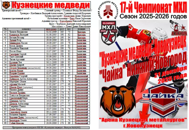 Кузнецкие медведи(Новокузнецк) - Чайка(Нижний Новгород) - 2025/26 - 1