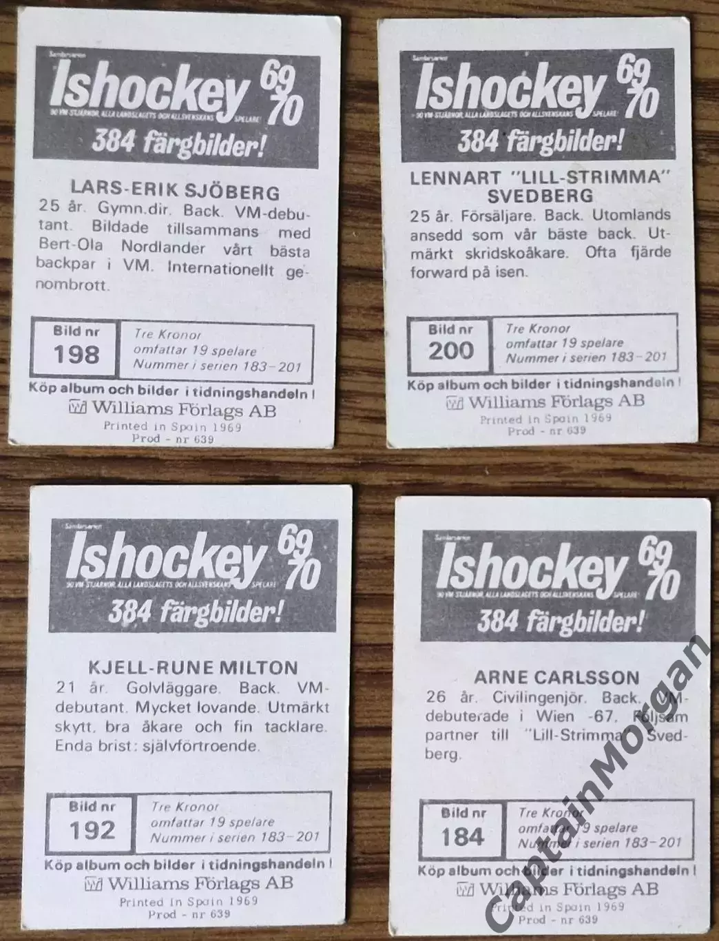 Карточка Ishockey 1969-1970 Tre Kronor Williams Forlags AB 1