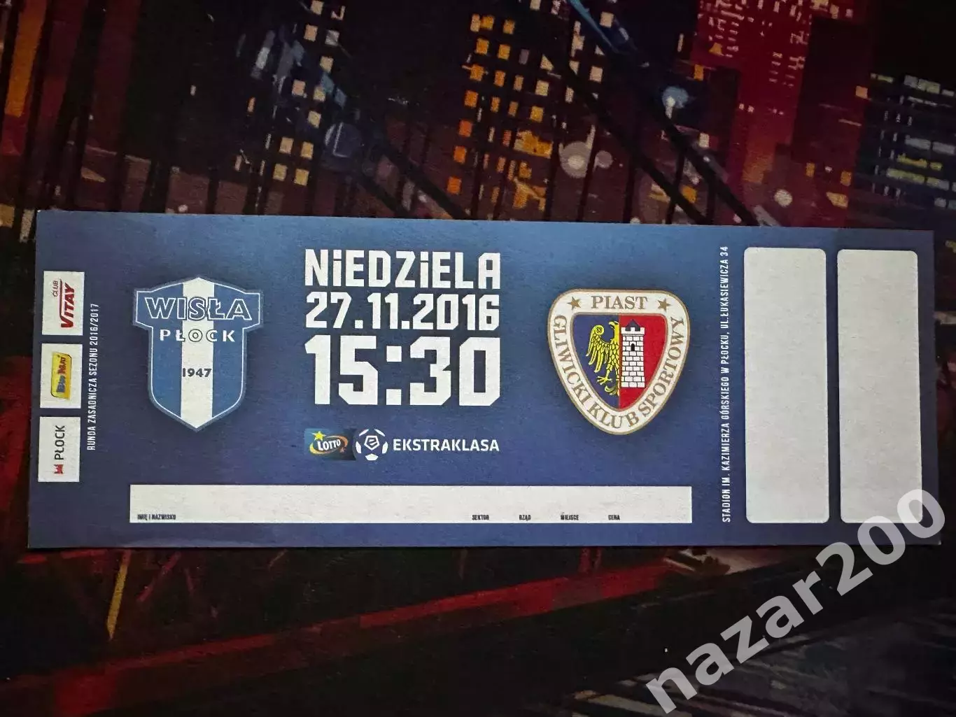 Вісла Плоцьк(Wisla Plock Висла Плоцк)-Пяст(Piast) 27.11.2016