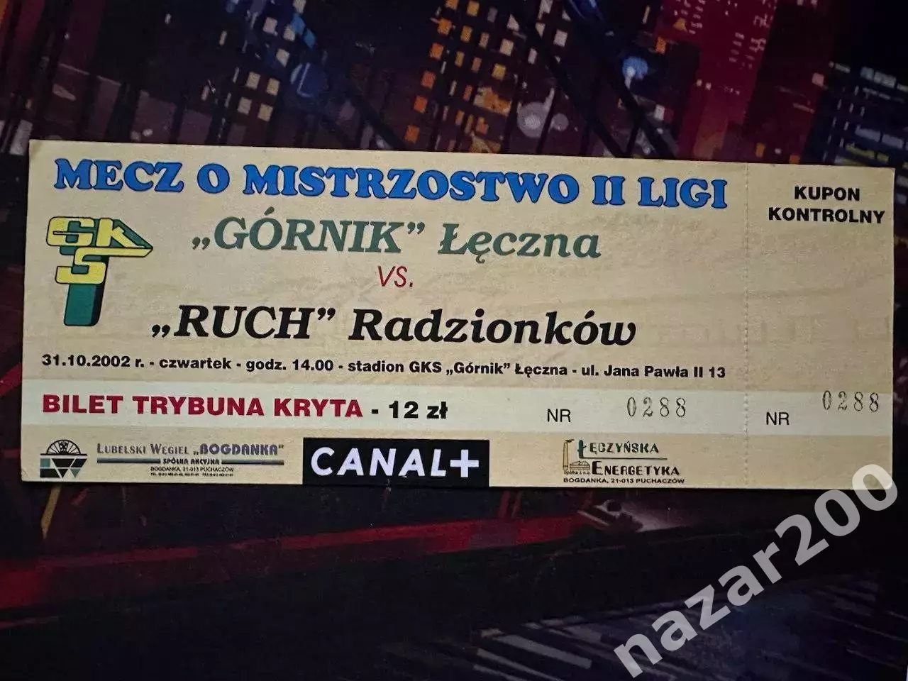 Гурник Ленчна(Gornik Leczna)-Рух(Ruch Radzionkow Радзенкув) 31.10.2002