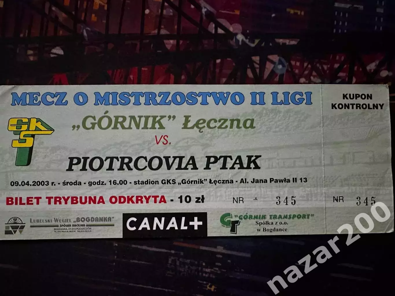 Гурник Ленчна(Gornik Leczna)-Пйотрковія(Piotrcovia Пйотрковия) 09.04.2003