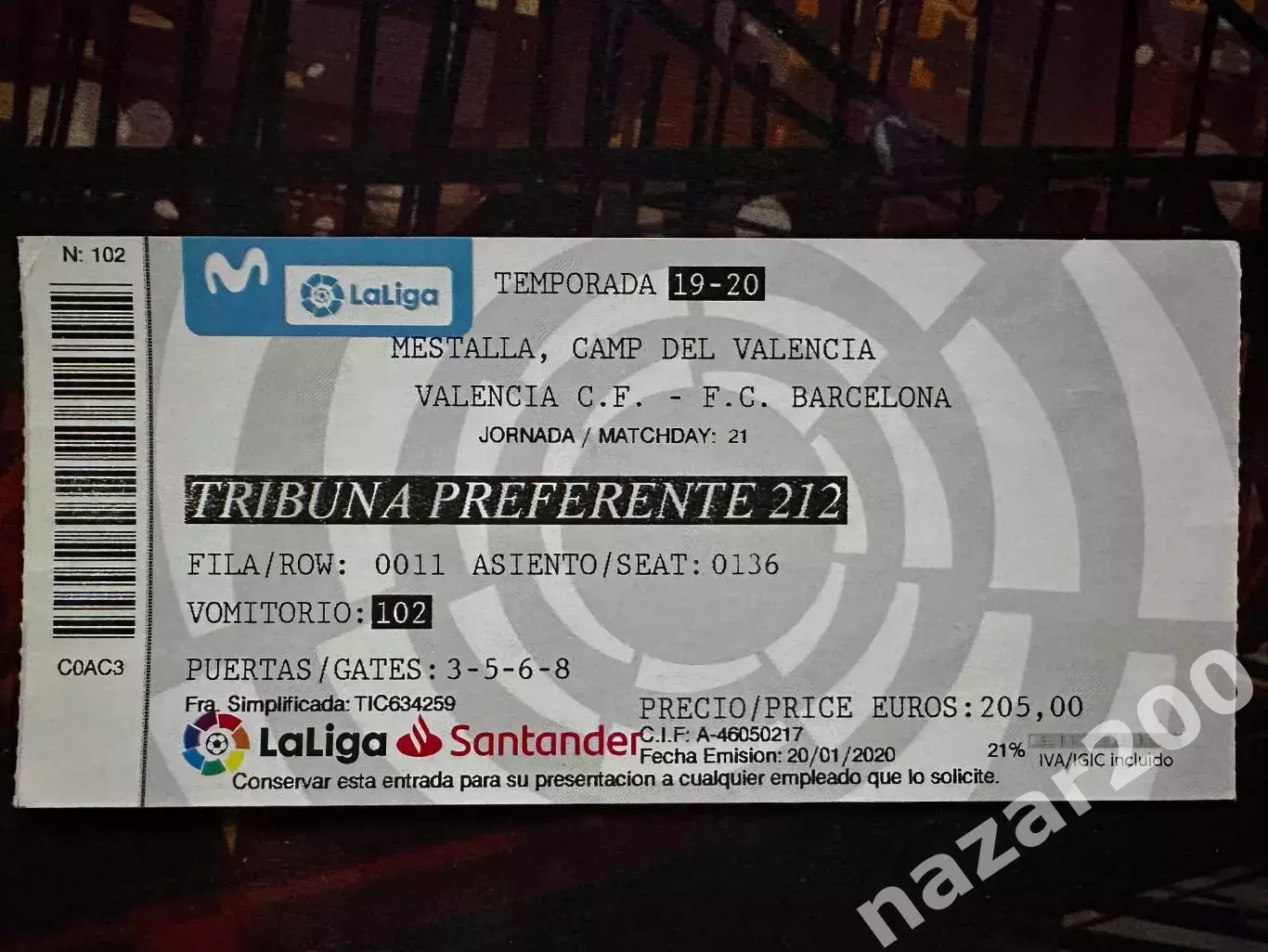 Валенсія(Valencia)-Барселона(Barcelona) 20.01.2020(Обмін)