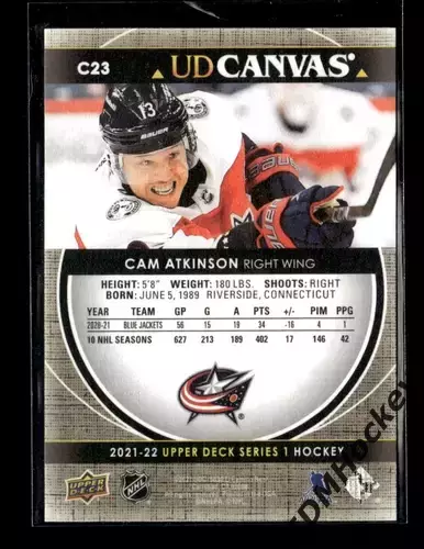 NHL. 2021-22 Upper Deck Series 1 UD Canvas CAM ATKINSON #C23 Blue Jacks 1