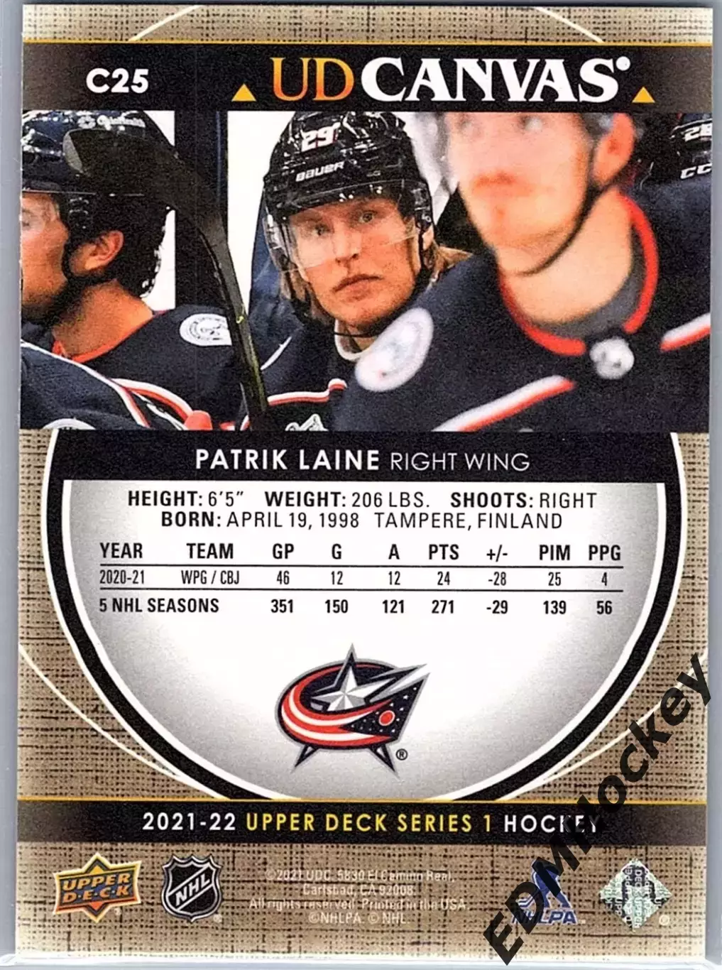 NHL. 2021-22 Upper Deck Series 1 UD Canvas PATRIK LAINE #C25 Blue Jacks 1