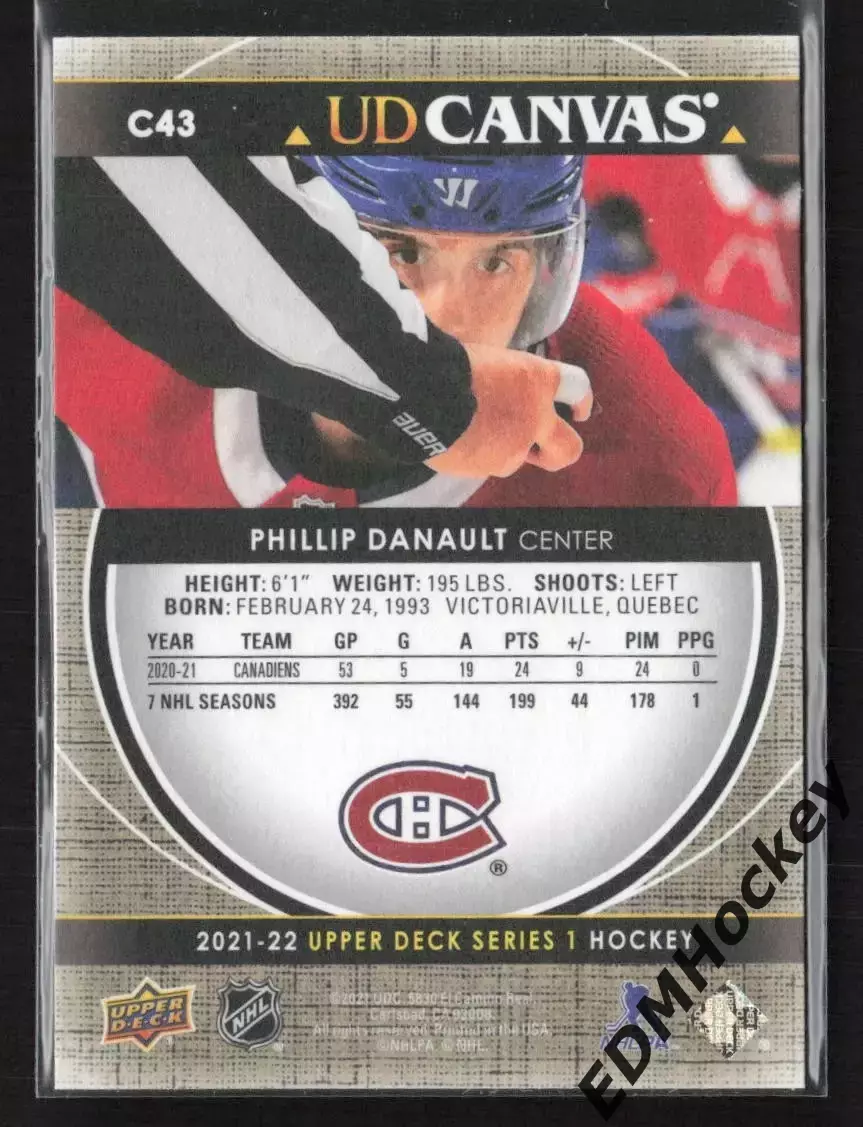 NHL. 2021-22 Upper Deck Series 1 UD Canvas PHILLIP DANAULT #C43 Montreal 1