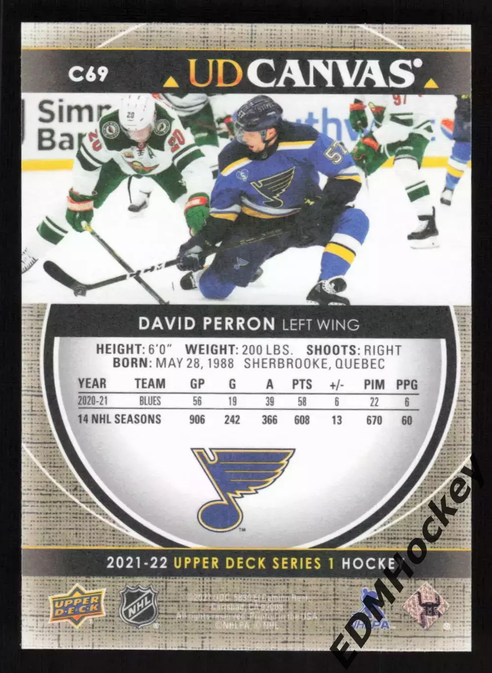 NHL. 2021-22 Upper Deck Series 1 UD Canvas DAVID PERRON #C69 St. Louis Blues 1