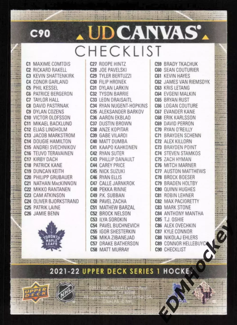NHL. 2021-22 Upper Deck Series 1 UD Canvas MATTHEWS / MARNER #C90 Maple Leafs 1