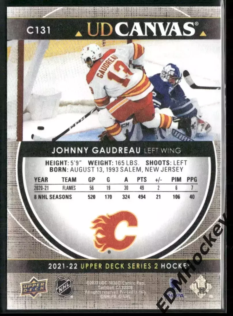 NHL. 2021-22 Upper Deck Series 2 UD Canvas JOHNNY GAUDREAU #C131 Calgary Flames 1