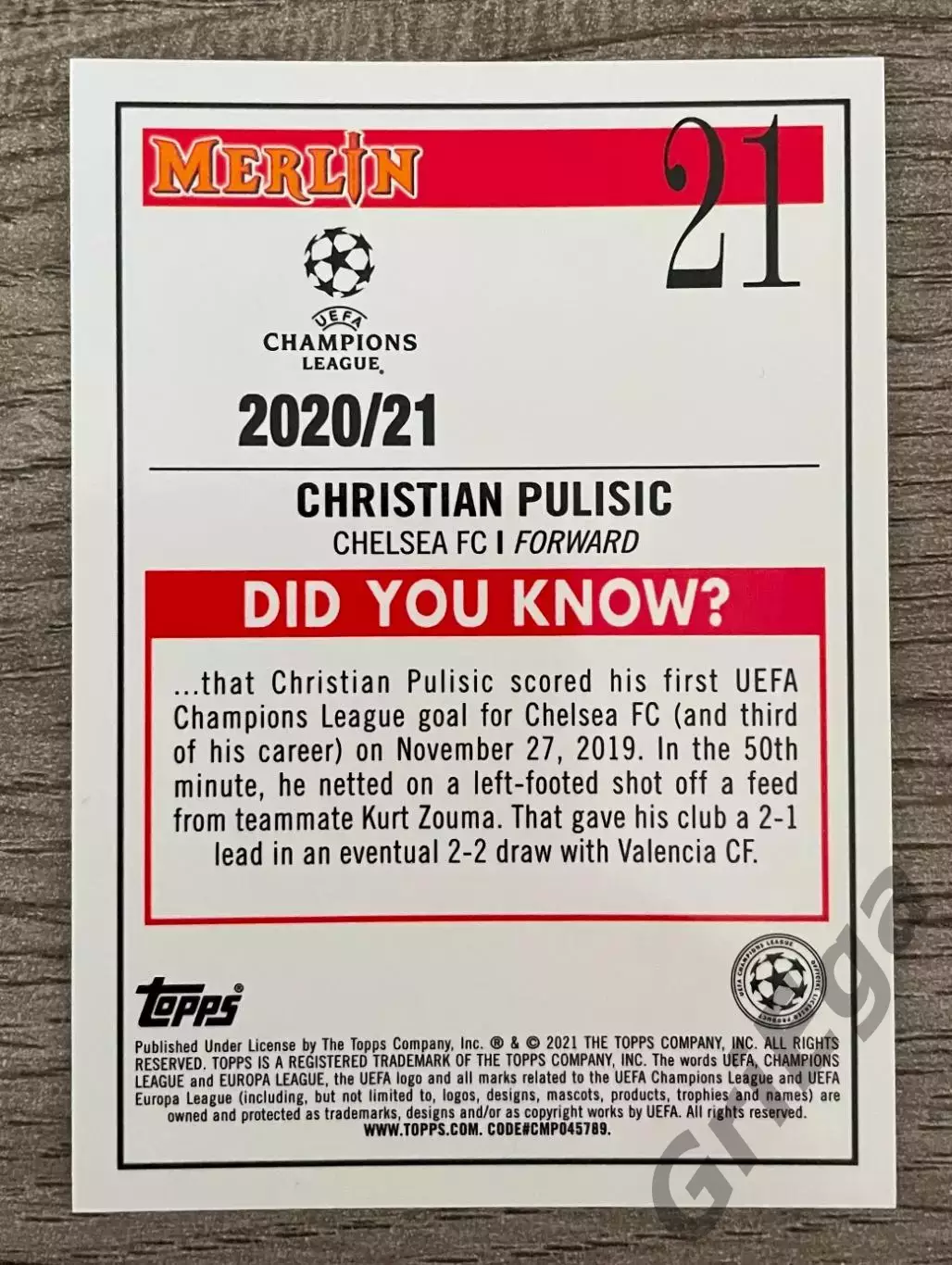 Карточка #21 Christian Pulisic Chelsea FC 1