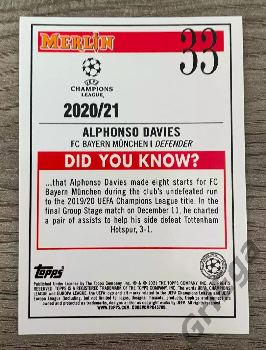 Карточка #33 Alphonso Davies FC Bayern Munchen 1