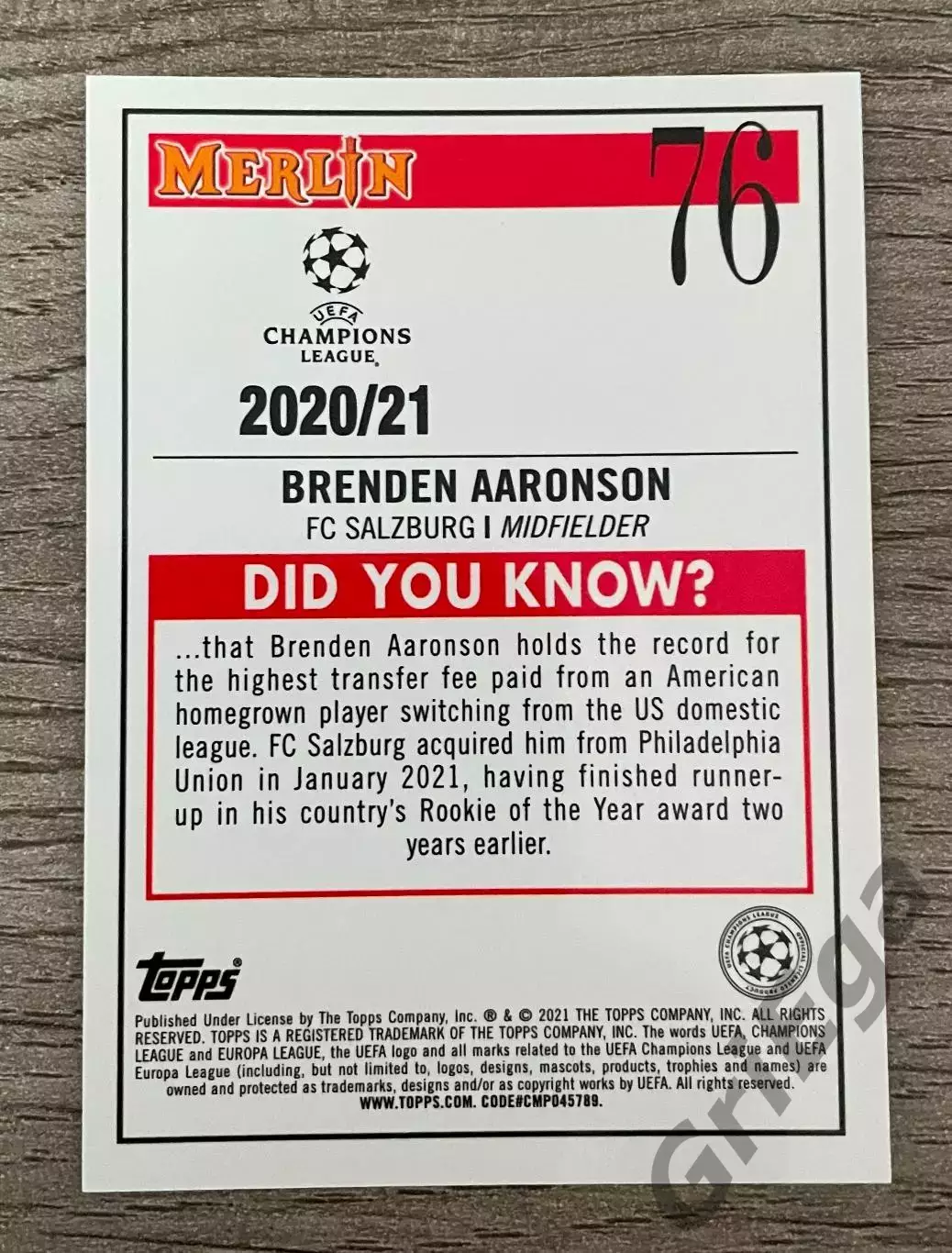 Карточка #76 Brenden Aaronson FC Salzburg 1