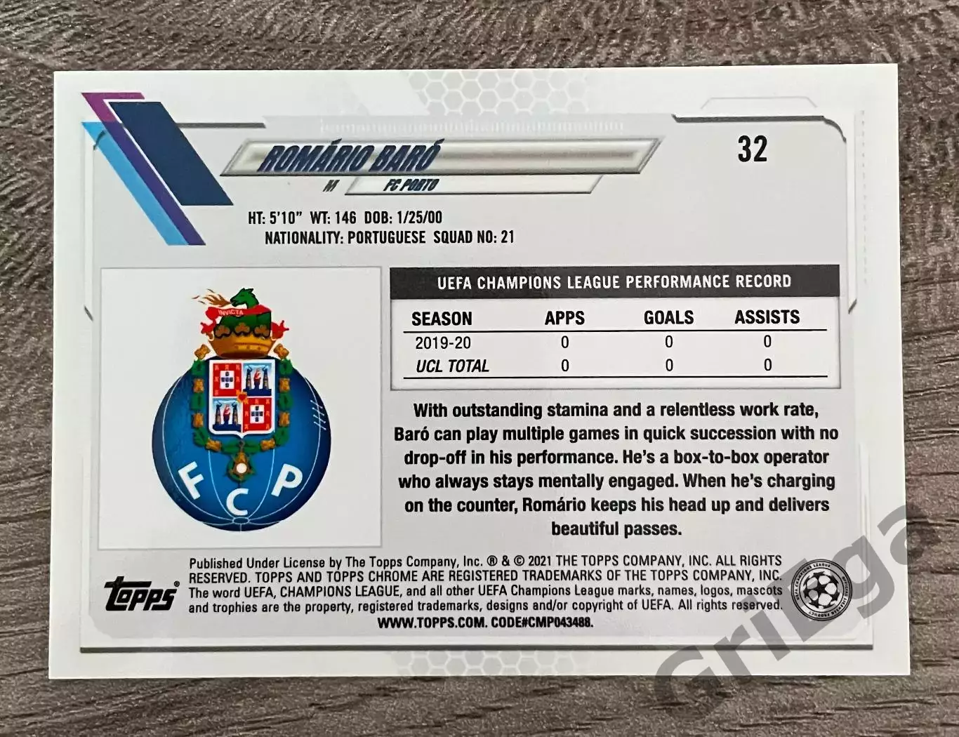 2020/21 TOPPS Chrome Romario Baro RC 1