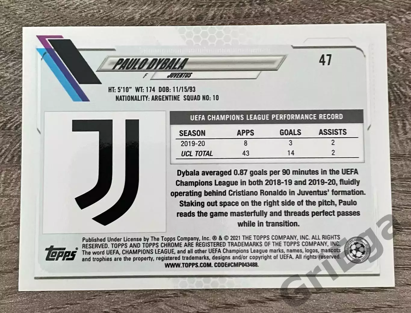 2020/21 TOPPS Chrome Paulo Dybala Juventus 1