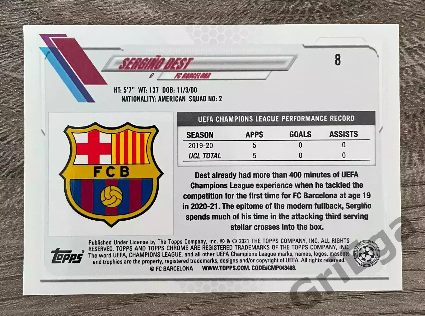 2020/21 TOPPS Chrome Sergino Dest FC Barcelona 1