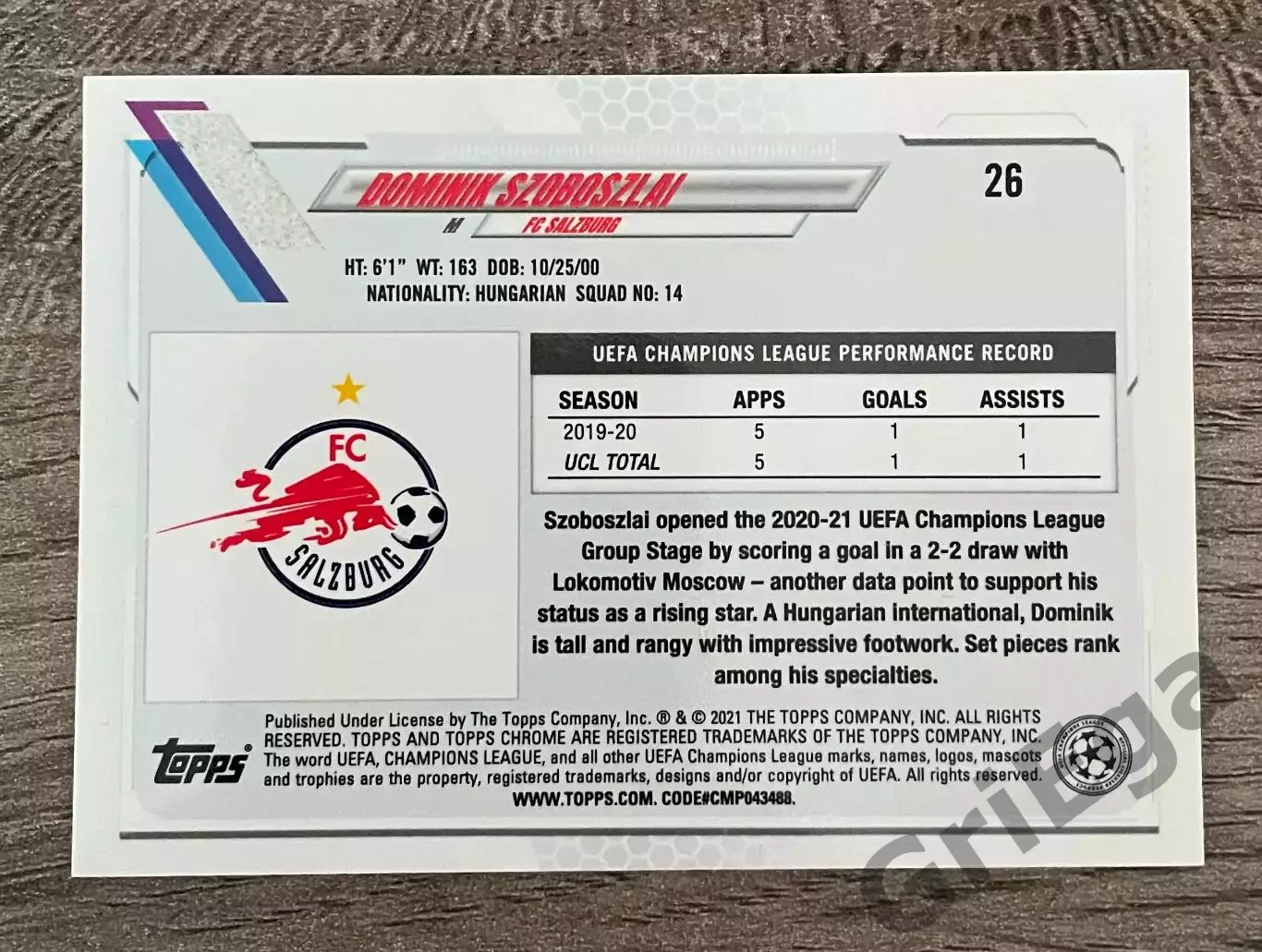 2020/21 TOPPS Chrome #26 Dominik Szoboszlai 1