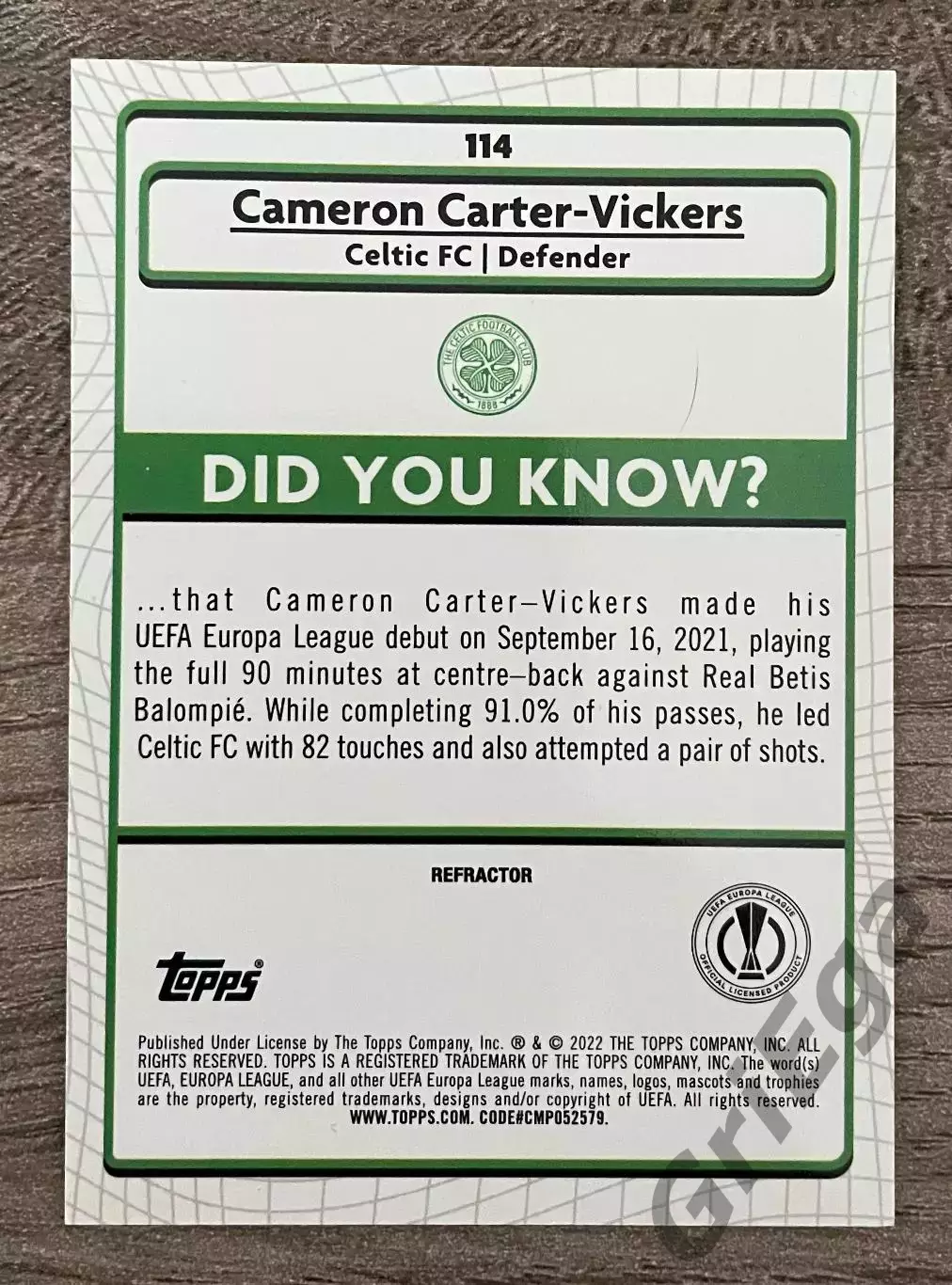 2021/22 Merlin Chrome #114 Cameron Carter-Vickers 1