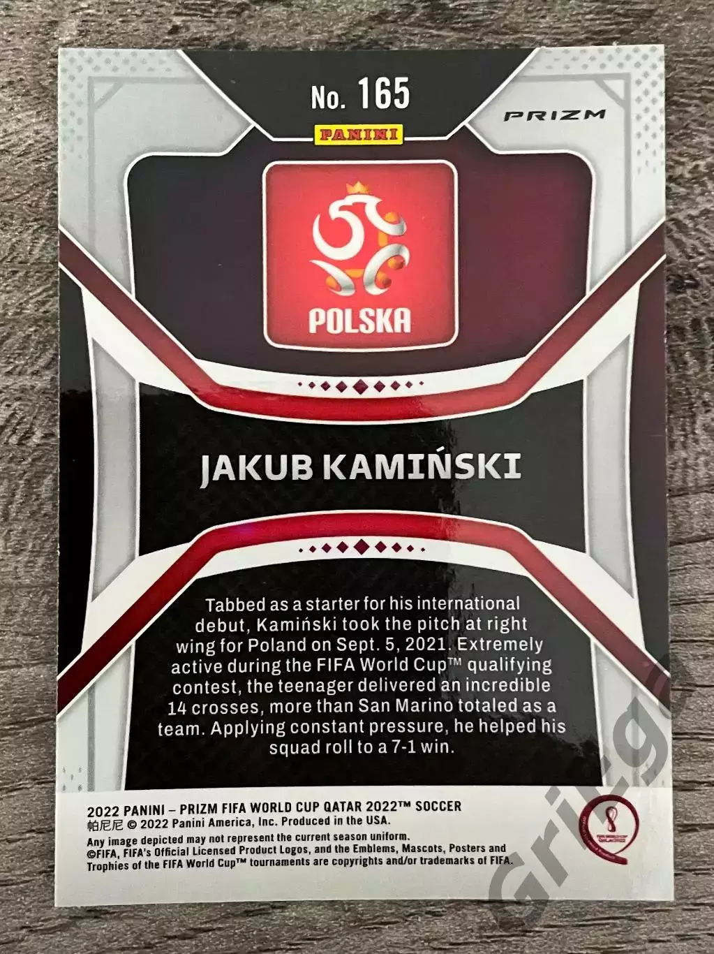 World Cup 2022 PANINI Prizm #165 Jakub Kaminski RC 1