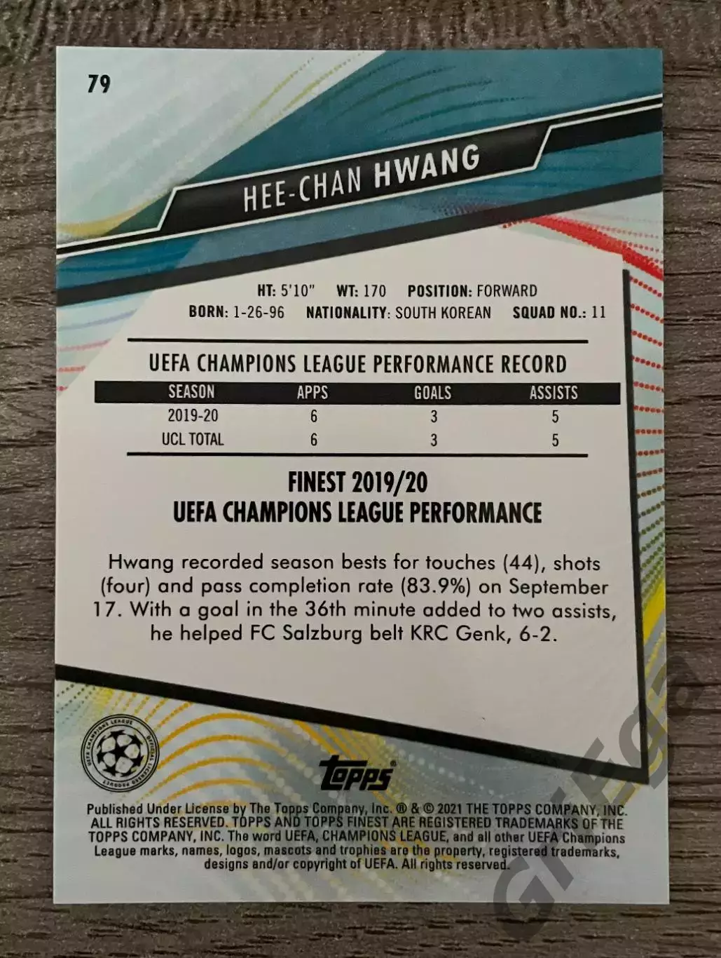 2020/21 TOPPS Finest #79 Hee-Chan Hwang 1
