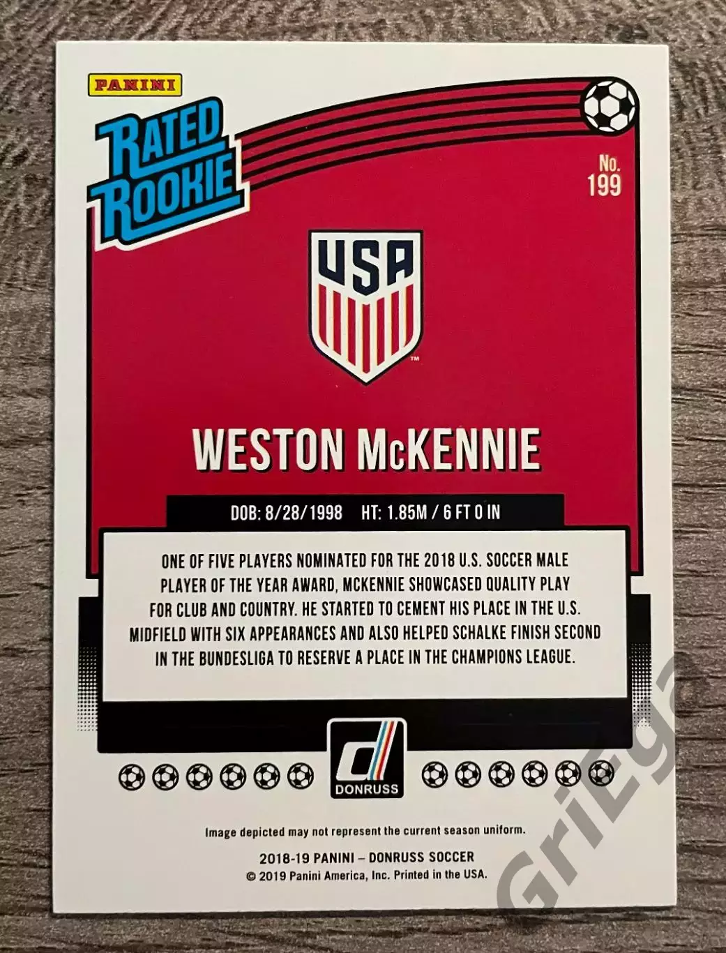 2018/19 PANINI Donruss Soccer Rated Rookies Weston McKennie RC 1