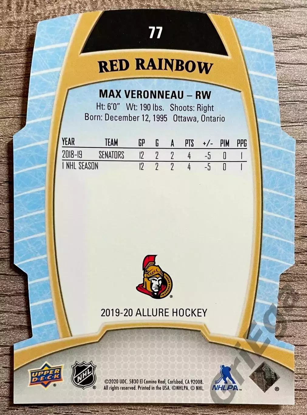 2019/20 UD Allure Hockey #77 Max Veronneau Ottawa Senators RC 1