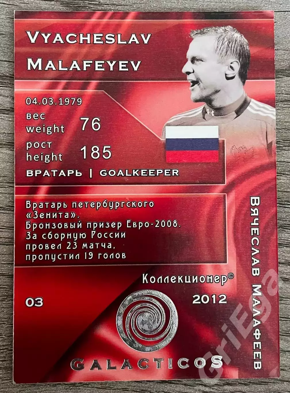 Карточка - Вячеслав Малафеев (Сборная России, Зенит) GalacticoS 2012 1