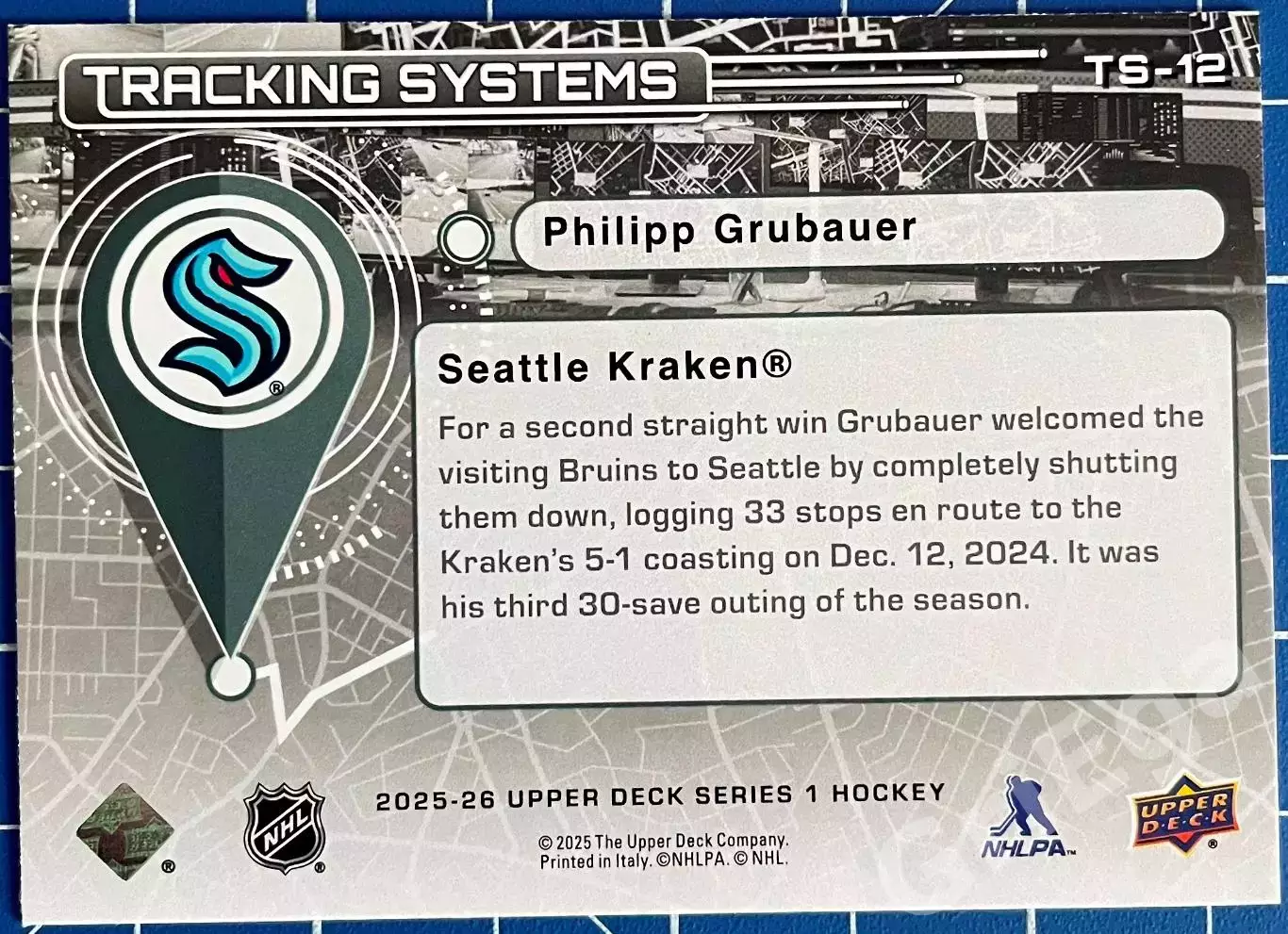 Хоккей. Карточка Philipp Grubauer/Грубауэр (Seattle Kraken/Сиэтл Кракен) 1