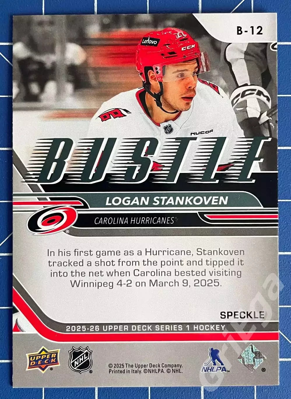 Хоккей. Карточка Logan Stankoven/Логан Стэнковен (Carolina Hurricanes/Каролина) 1