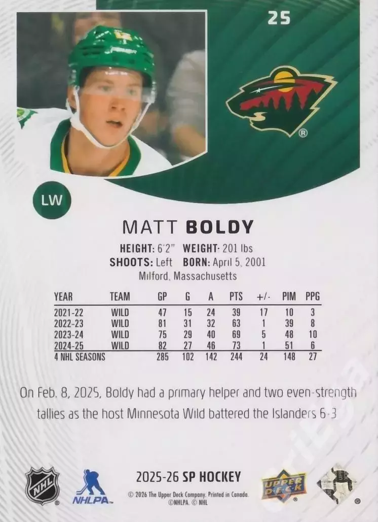 2025-26 Upper Deck SP Hockey Matt Boldy (Minnesota Wild) 1