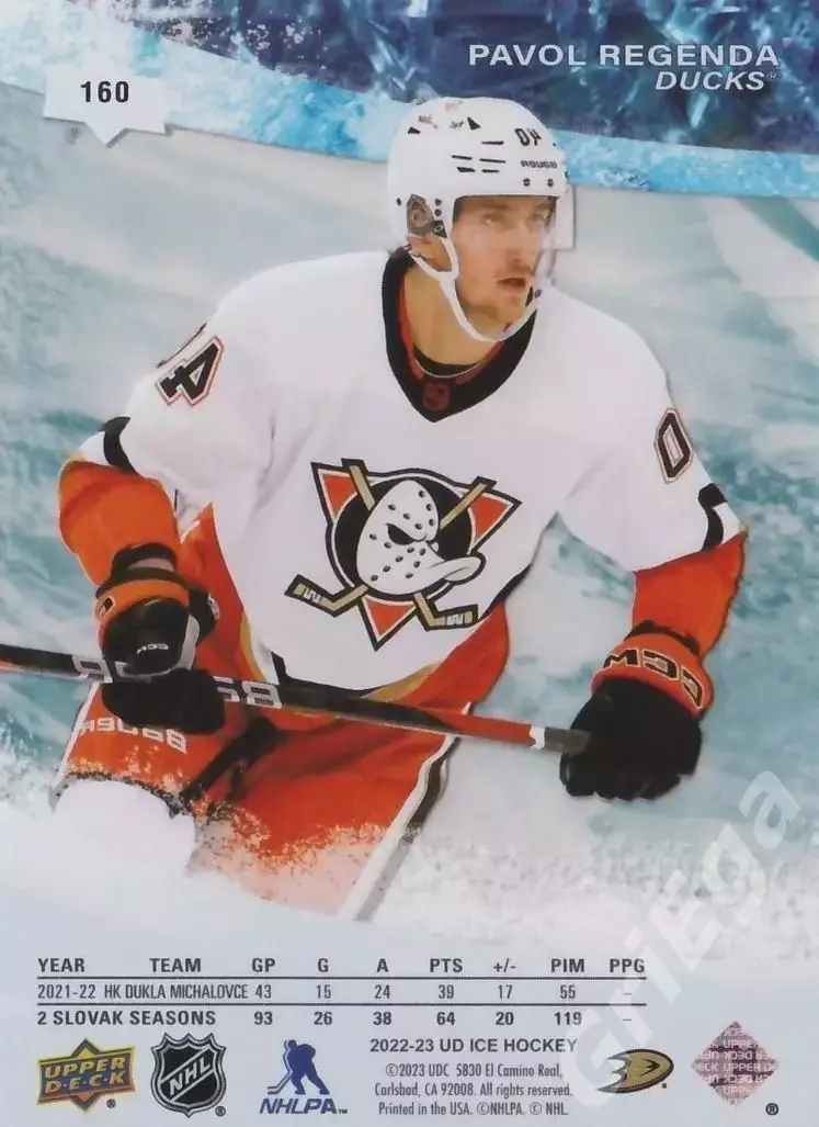 2022-23 Upper Deck Ice Hockey Pavol Regenda (Anaheim Ducks) 1
