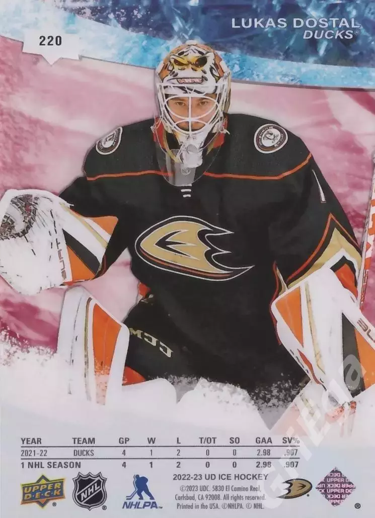 2022-23 Upper Deck Ice Hockey Lukas Dostal/Лукаш Достал (Anaheim Ducks) 1