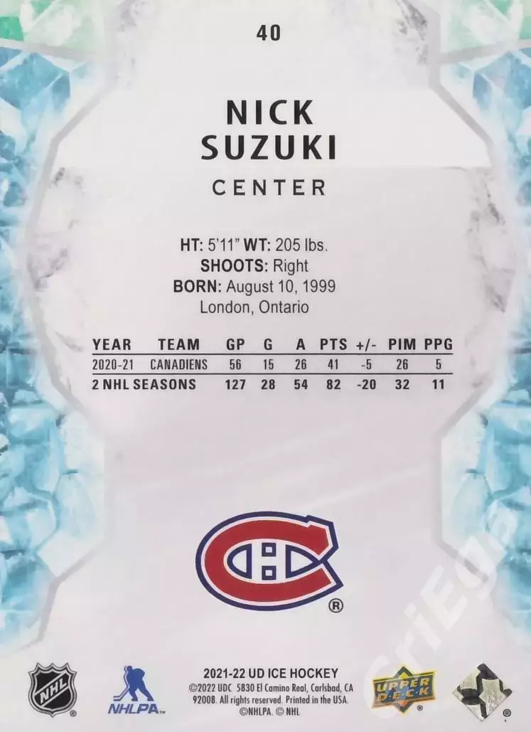 2021-22 Upper Deck Ice Hockey Nick Suzuki (Montreal Canadiens) 1